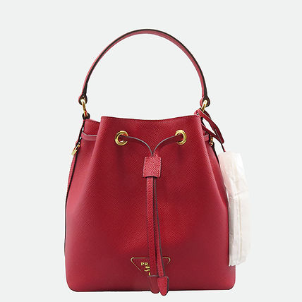 異素材ミックス 巾着バケットバッグ●PRADA●1BH115●RED 異素材ミックス 巾着バケットバッグ○PRADA○1BH115○RED (PRADA