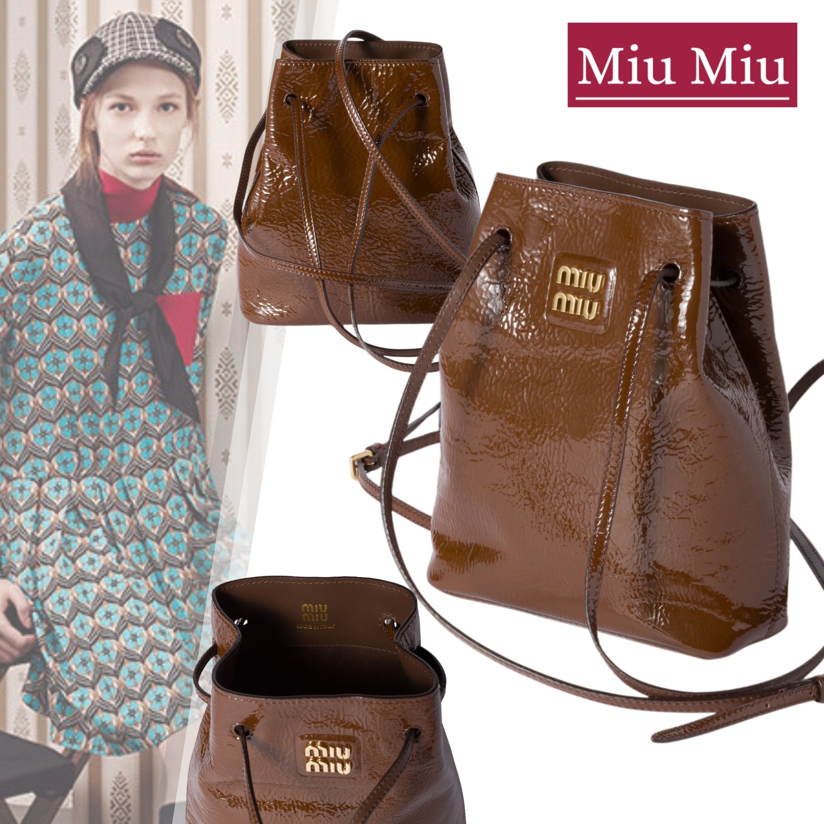 国内直営【MIU MIU】ナプラックパテントレザー ポーチ 送料込