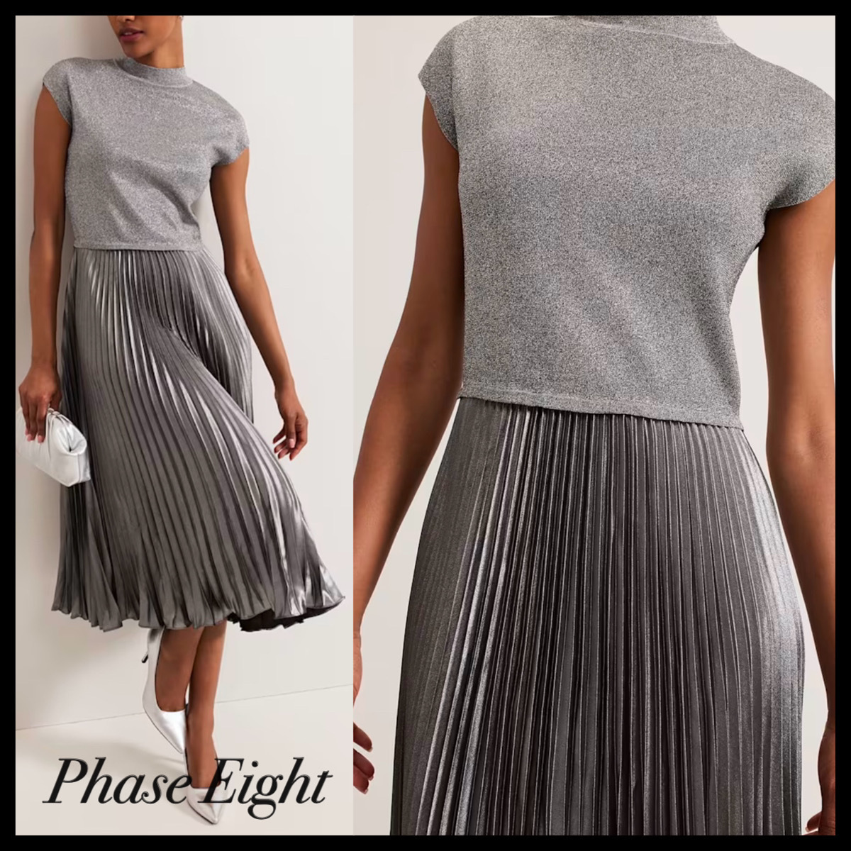 Phase Eight* Jayla メタリック シルバーニットワンピース