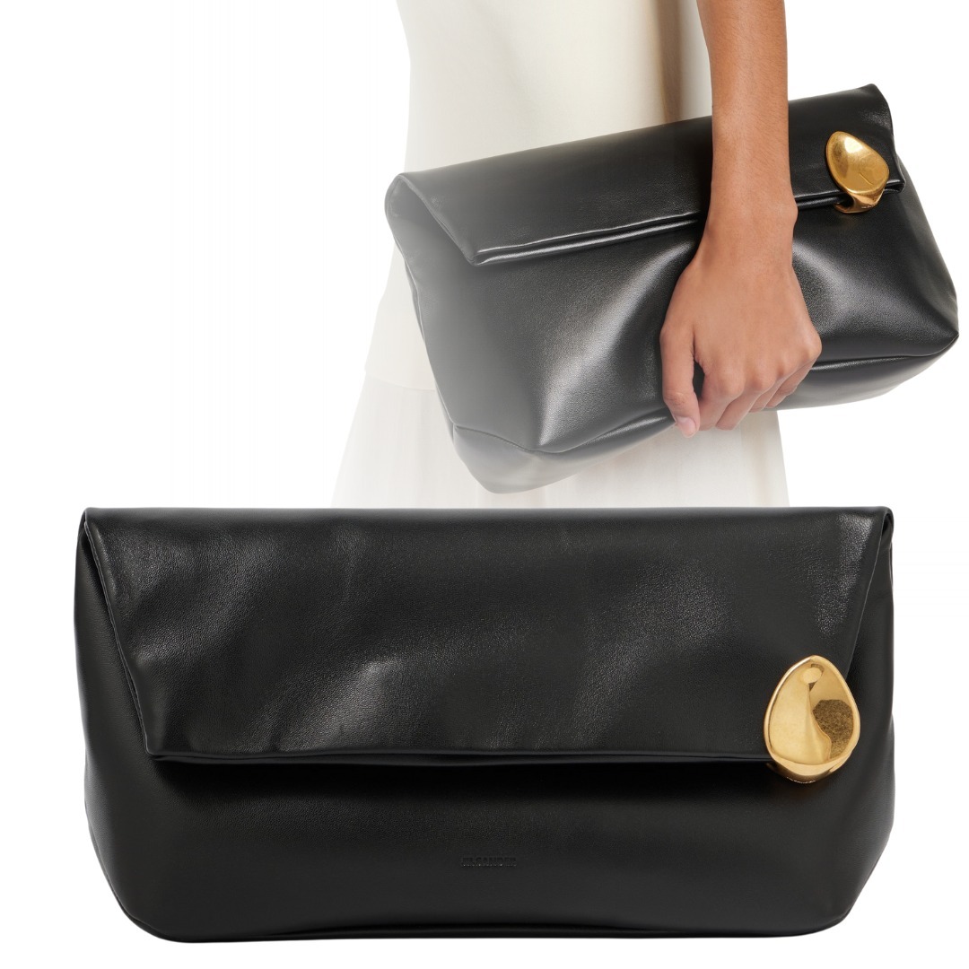 【JIL SANDER】新作 クラッチ ロゴ レザー ファスナー付き Black