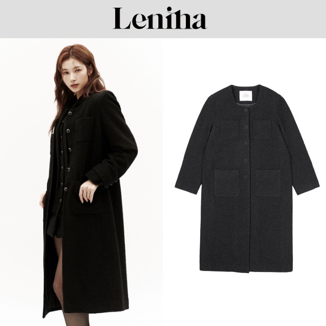 【LENINA】 ERIS Woolen Tweed U-neck Coat ★送料関税込み★