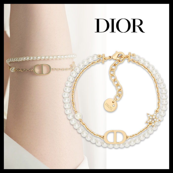 DIOR直営店 プチCDブレスレット ゴールド＆ホワイトパール