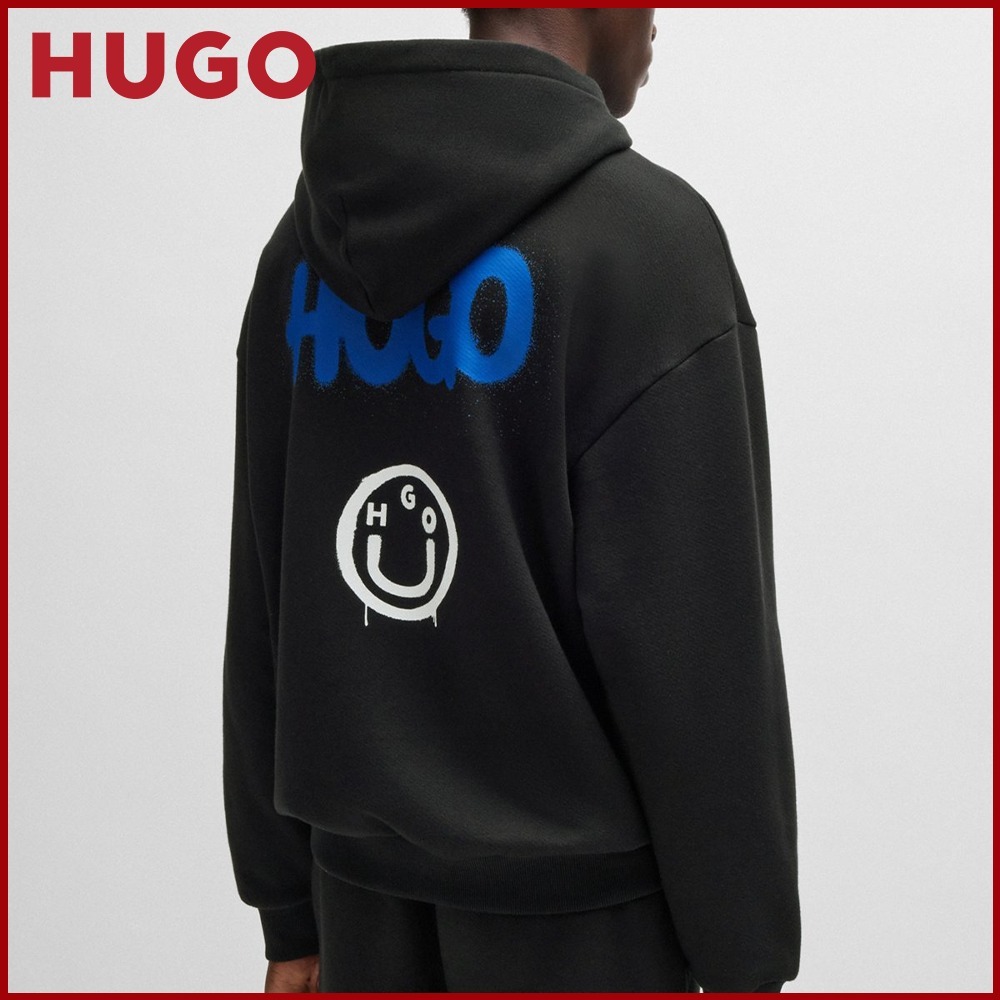 HUGO コットンテリー フーディ スマイルフェイスロゴ