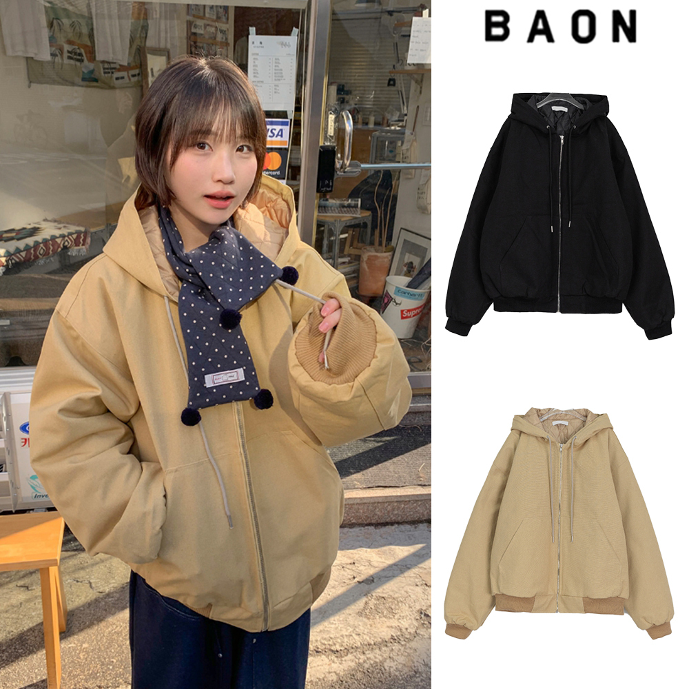 【BAON】[unisex] Taiko Quilted Walk Over Hood Zip-Up Jumper