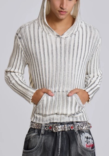 【JADED LONDON】ホワイト スクレイプ ニット パーカー ※送関込 ☆JADED LONDON☆ホワイトスクレイプニットパーカー 送関込