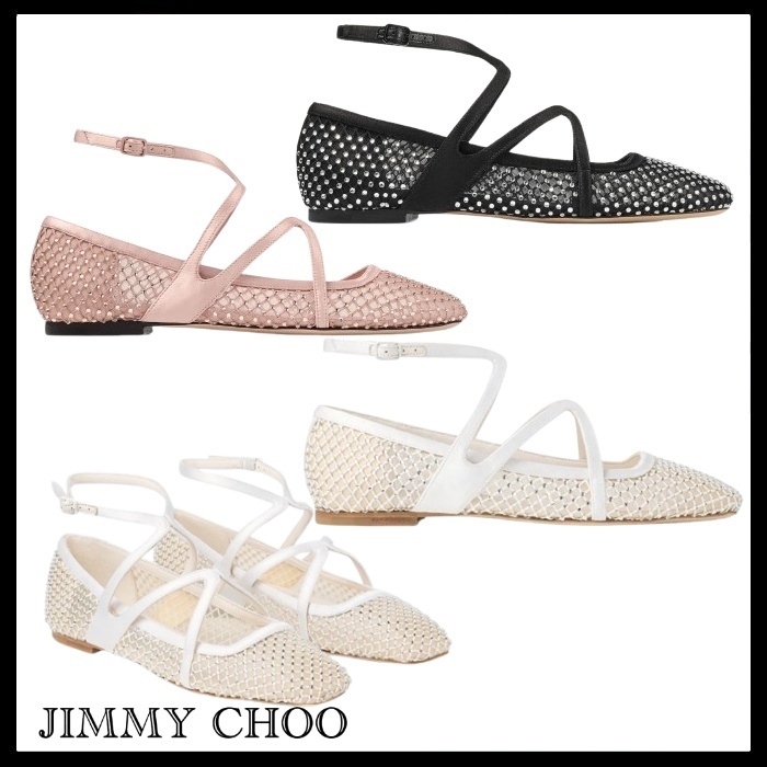 JIMMY CHOO Astoria Flat サテンクリスタル フラットシューズ