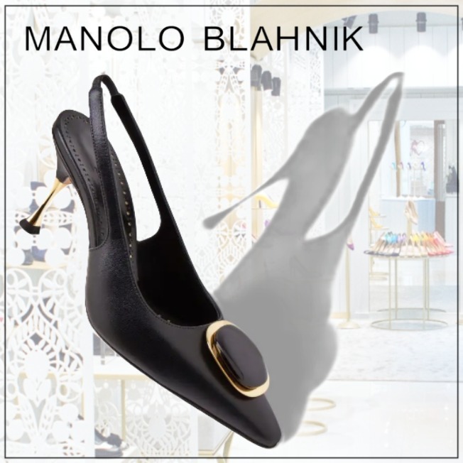 【MANOLO BLAHNI】ナッパ レザー スリングバック パンプス