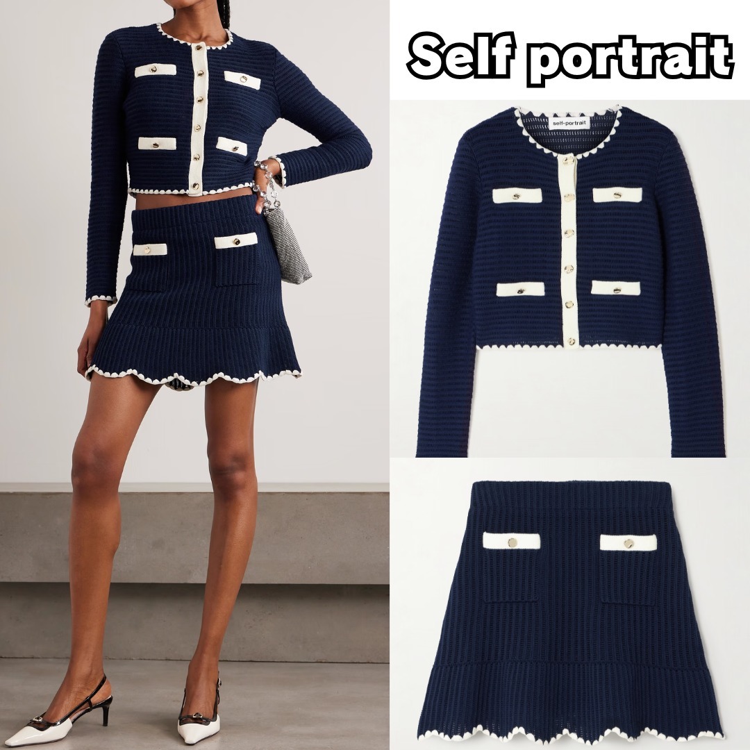 Self portrait☆ クロシェ セットアップ Navy【英国発】