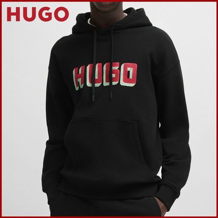 関税込 HUGO ヒューゴ ロゴ コットン フーディ 黒 HUGO（ヒューゴ）の「パフファイヤーHUGOロゴ コットンテリー