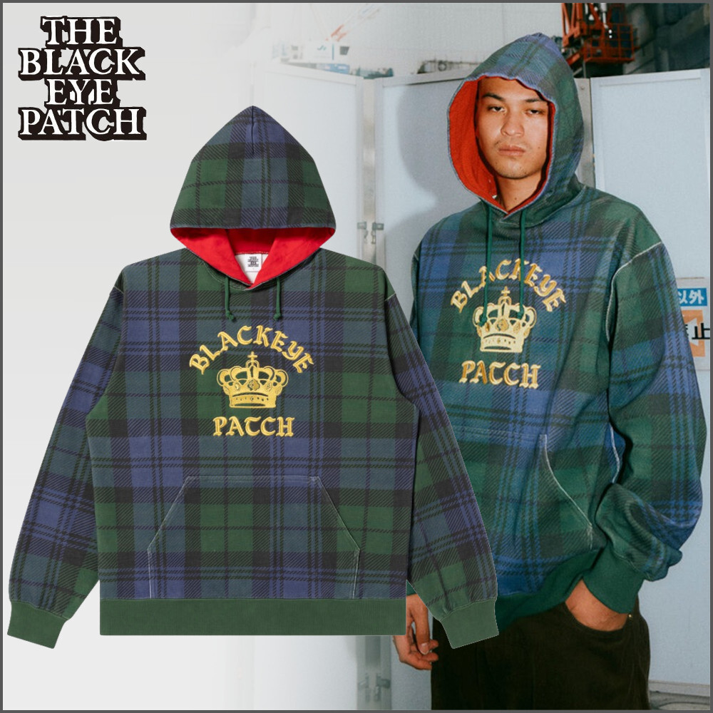 【BlackEyePatch】CROWN LOGO CHECKED HOODIE