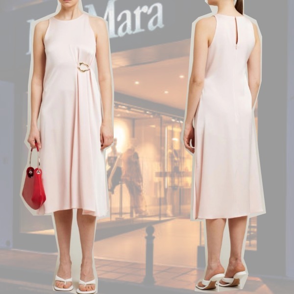 DT MaxMara ★ サテン製 フレアミディドレス 1BATTAGE ピンク