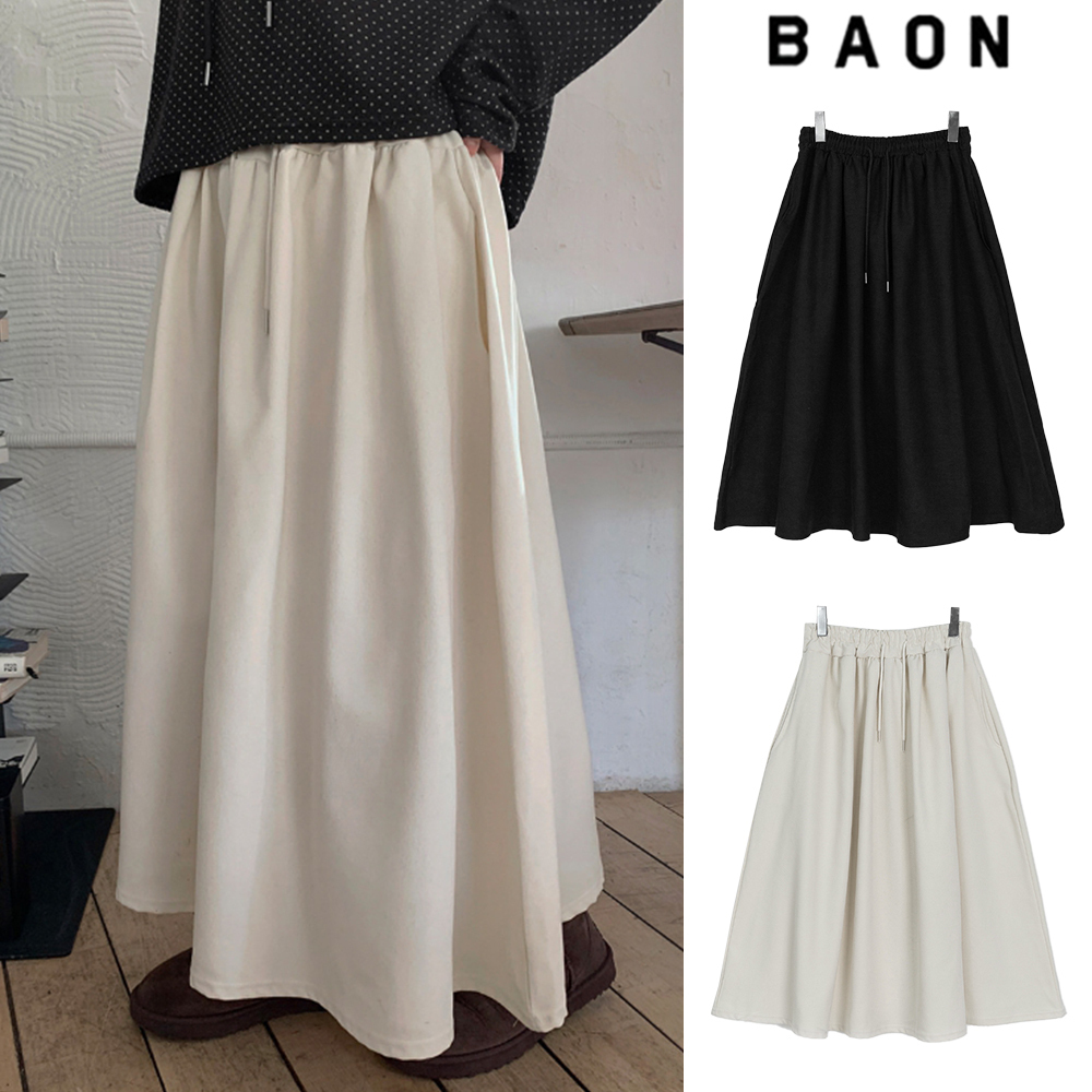 【BAON】Kedi Peach Fuzz Banding Flare Long Skirt