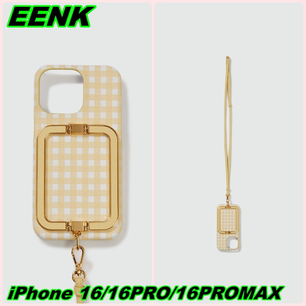 【EENK】Phone Case with Leather Strap Yellow Check