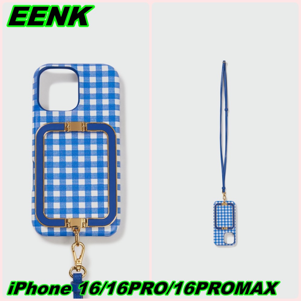 【EENK】Phone Case with Leather Strap Blue Check
