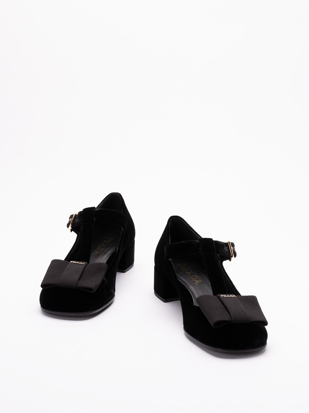 PRADA◆ベルベット ロゴ リボンパンプス 3.5cm