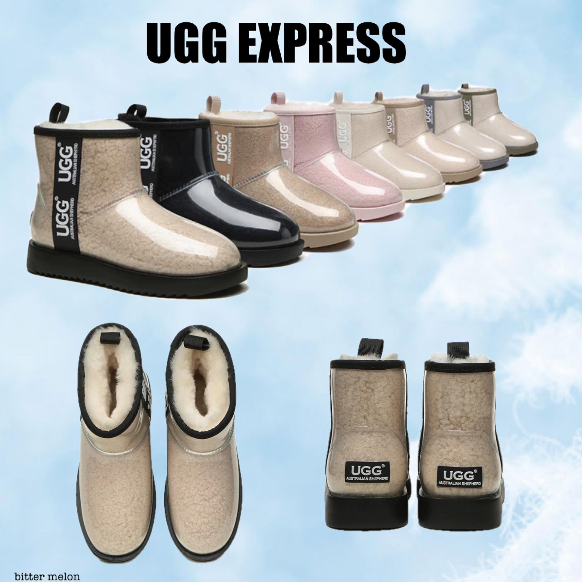UGG EXPRESS ◆ Clear シープスキン レイン ブーツ 防水