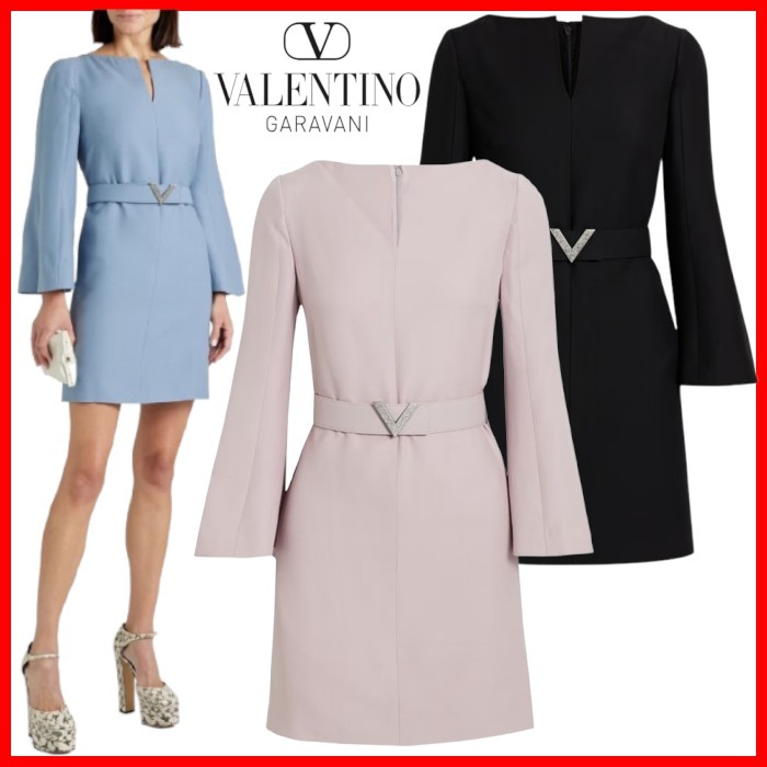 VALENTINO GARAVANI ロゴ ベルト付き 長袖 ミニワンピース