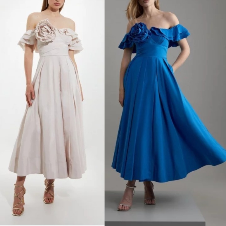 安心追跡【KAREN MILLEN】タフタ オフショルダー マキシドレス