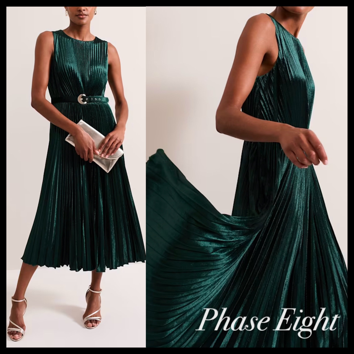 Phase Eight* ベロア プリーツミディ丈ドレス ワンピース