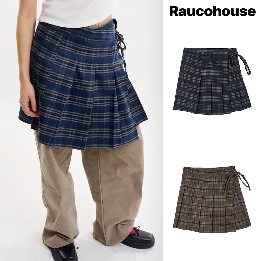 【Raucohouse】Tartan check frill wrap skirt
