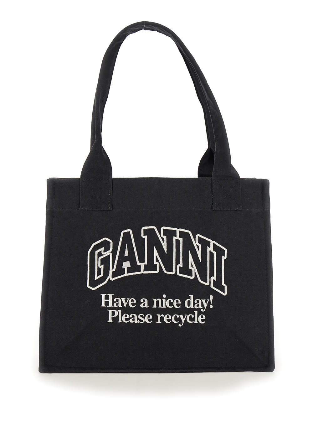 【送料&関税込】Ganni Black Shopper With Embroidered Logo On