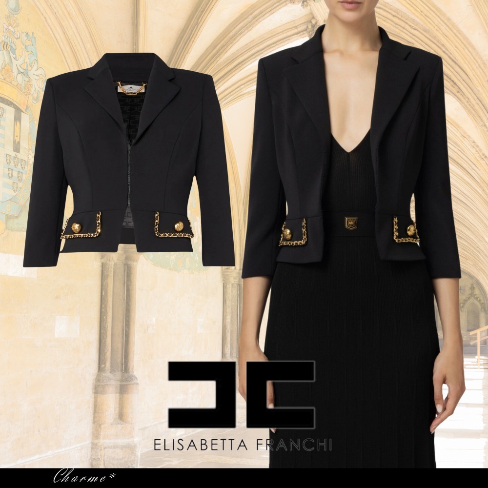 ELISABETTA FRANCHI チェーン付 クロップドストレッチジャケット
