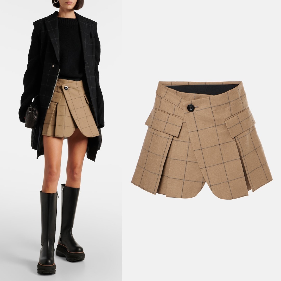 sacai チェック柄ウールショートパンツ
