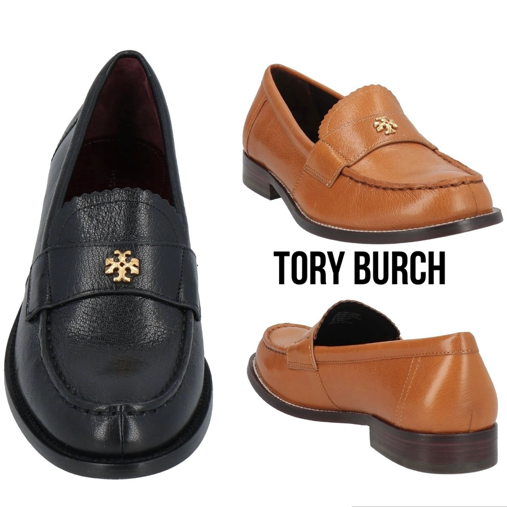 送料関税込み☆TORY BURCH ロゴ レザー モカシン ローファー