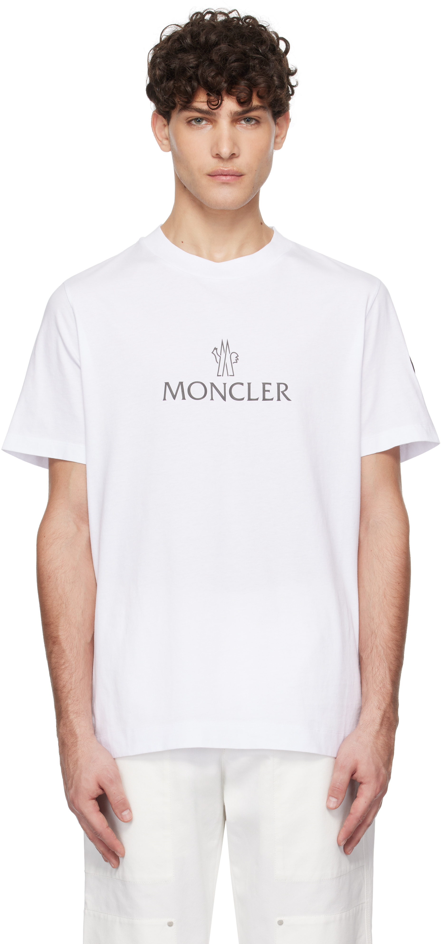 【関税込み】Moncler ホワイト ロゴ コットン Tシャツ