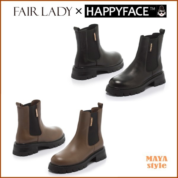 Fair Lady×HAPPYFACE シンプルロゴ 厚底 チェルシーブーツ