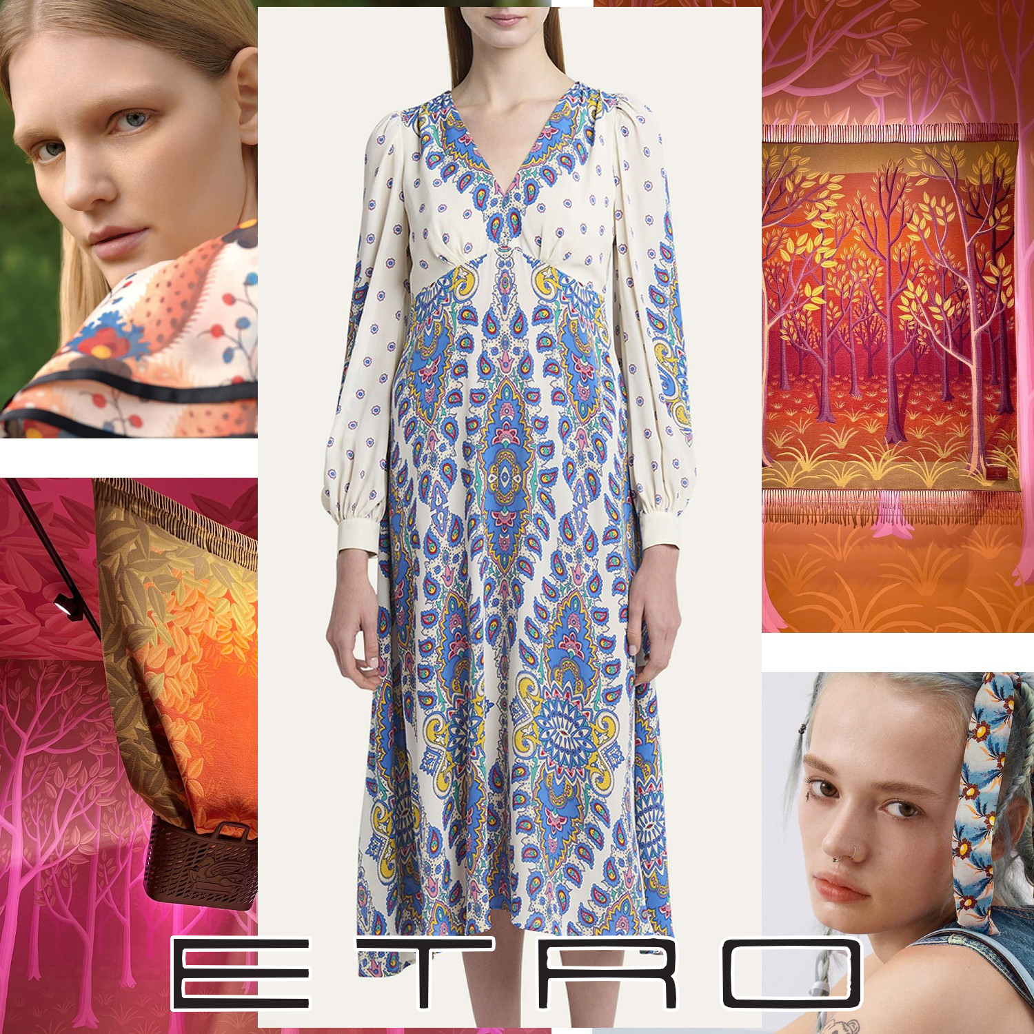 ETRO メダリオン クレープデシン ミディドレス ホワイト