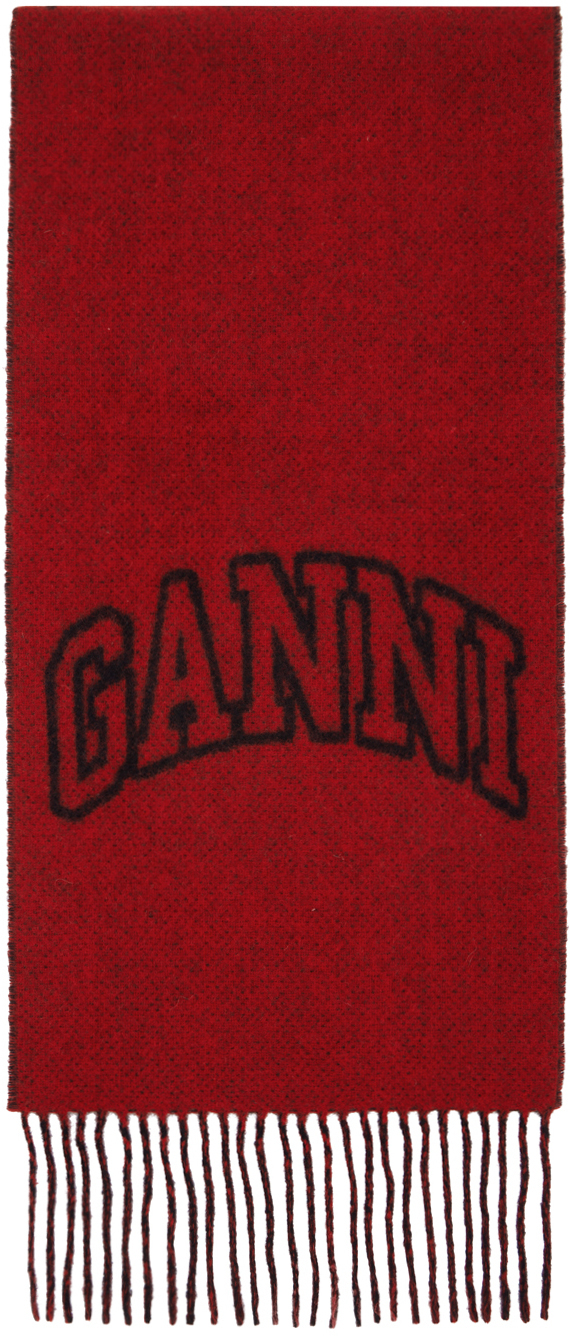 【関税込み】GANNI レッド フリンジ ウール マフラー