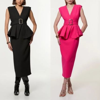 ★KAREN MILLEN★ ストレッチ ペプラム ミディ ワンピース ☆KAREN MILLEN☆ ストレッチ ペプラム ミディ ワンピース