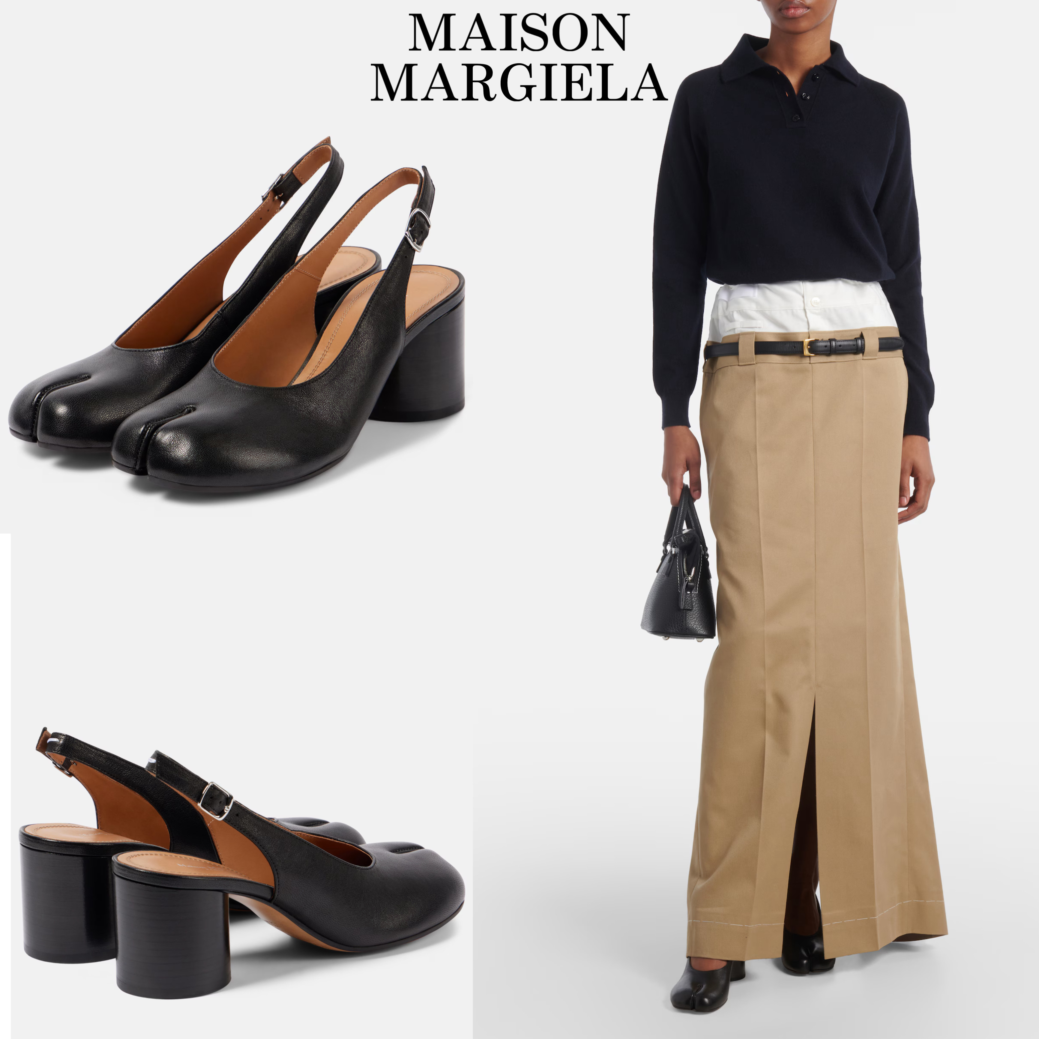 新作*Maison Margiela* Tabi レザースリングバックパンプス 足袋