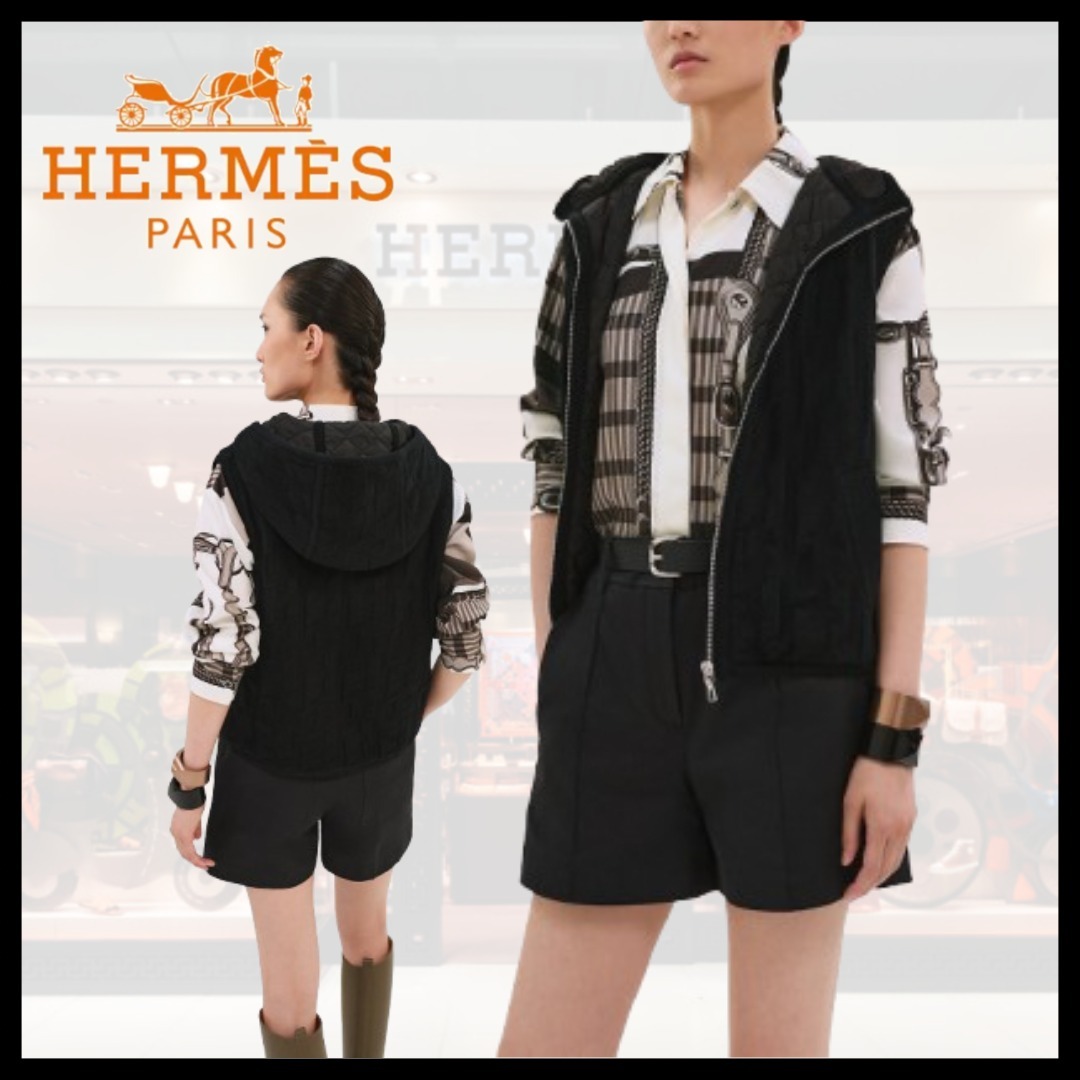★軽く羽織れて温か★HERMES 「H」パターン キルティングベスト
