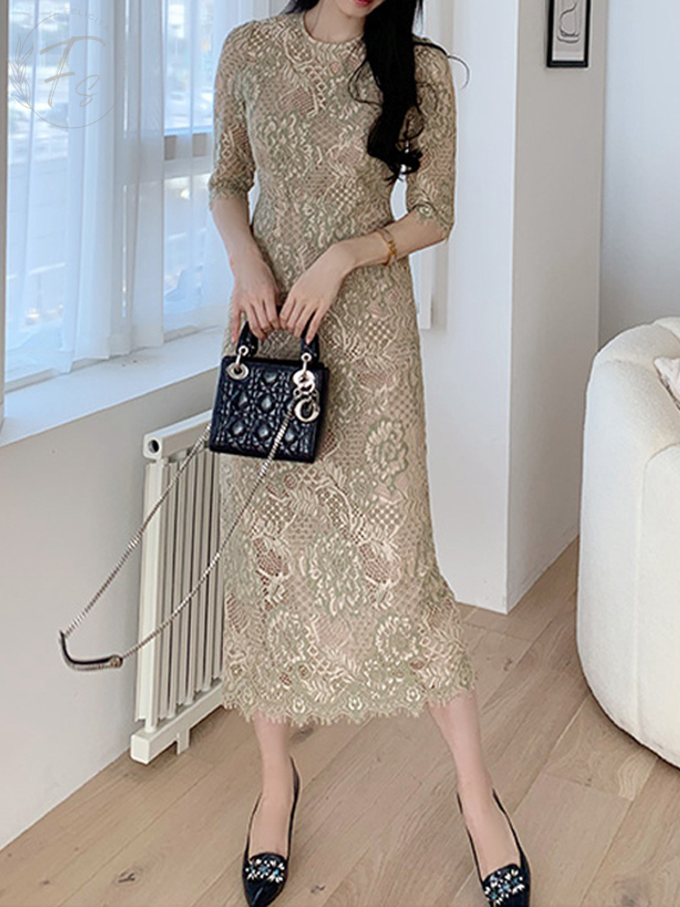 ロングワンピース 総レース ラグジュアリー 上品