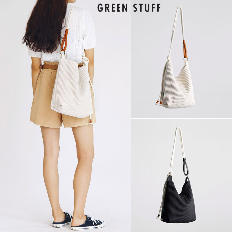 【GREEN STUFF】Loose fit rope shopper bag R2_corduroy バッグ