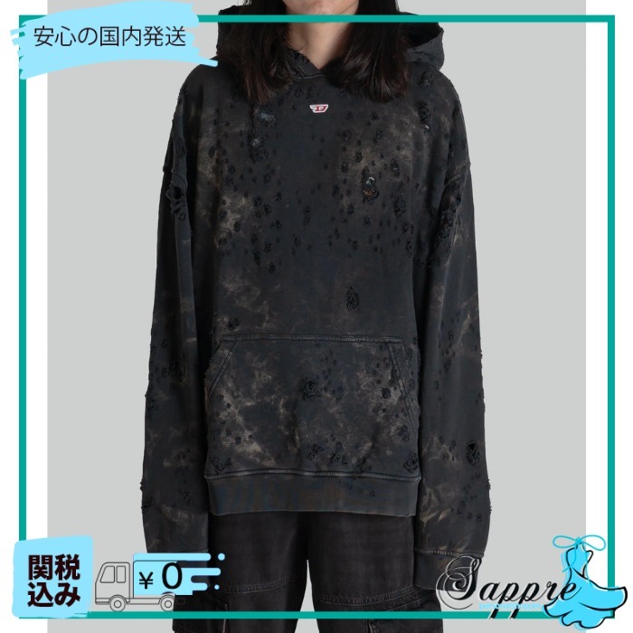 DIESEL S-BOXT-フーディー-N9 ロゴ ダメージ加工