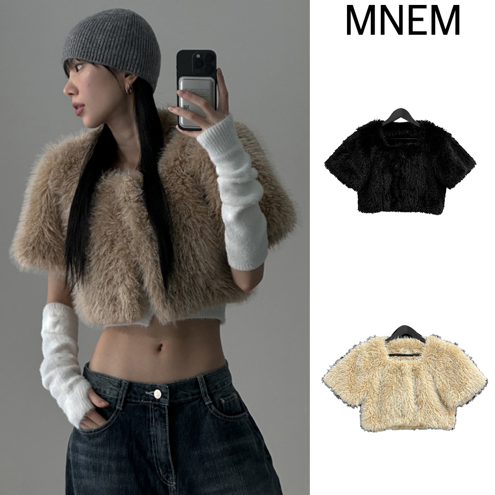 【mnem】Fox short sleeve fur jacket
