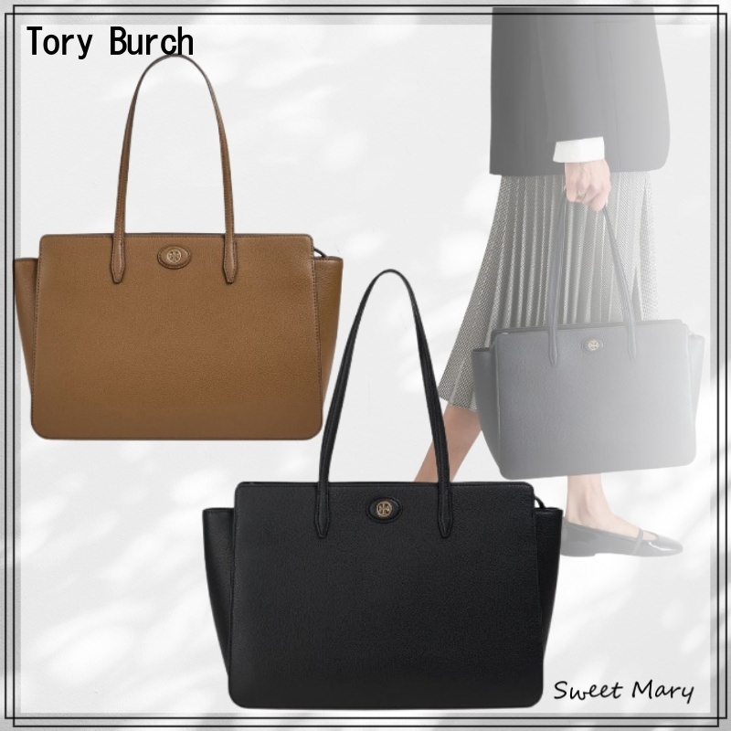 Tory Burch☆ぺブル加工レザー ロゴ トートバッグ♪【送料込】