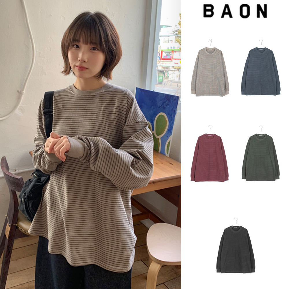 【BAON】[unisex] Korita Pigment Stripe Over Long Sleeve Tee
