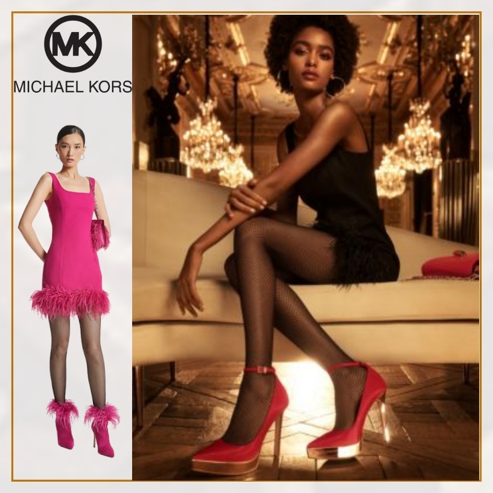 【Michael Kors】フェザートリムストレッチクレープシフトドレス