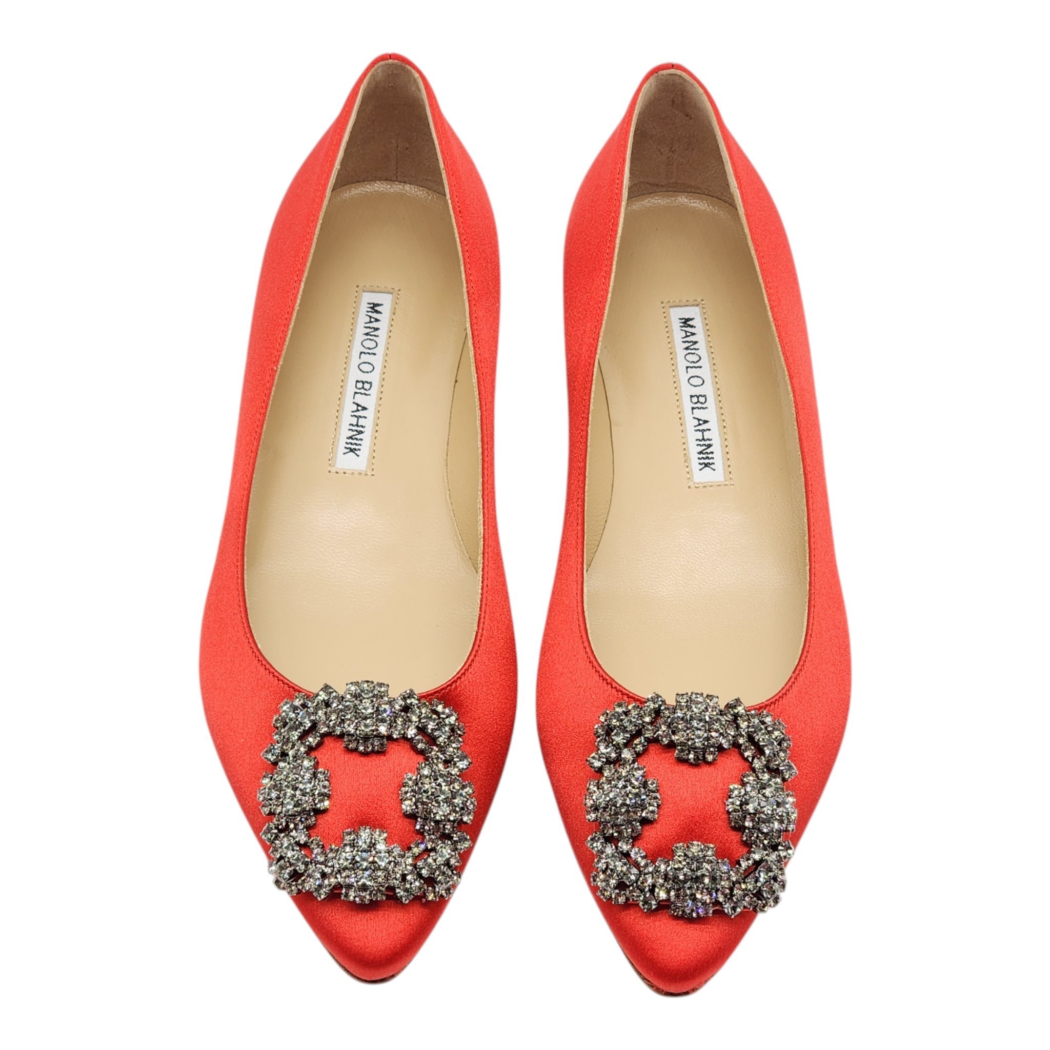 【MANOLO BLAHNIK】サテンジュエルバックルフラットパンプス MANOLO BLAHNIK】サテンジュエルバックル フラットパンプス