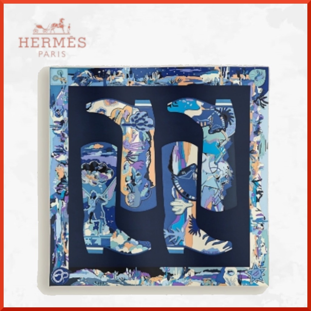 【HERMES】90ストーリーブーツスクエア(ネイビー）