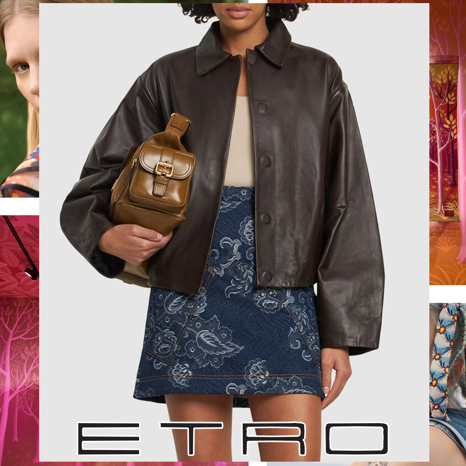 ETRO フローラル ジャカード デニム ミニスカート ネイビー