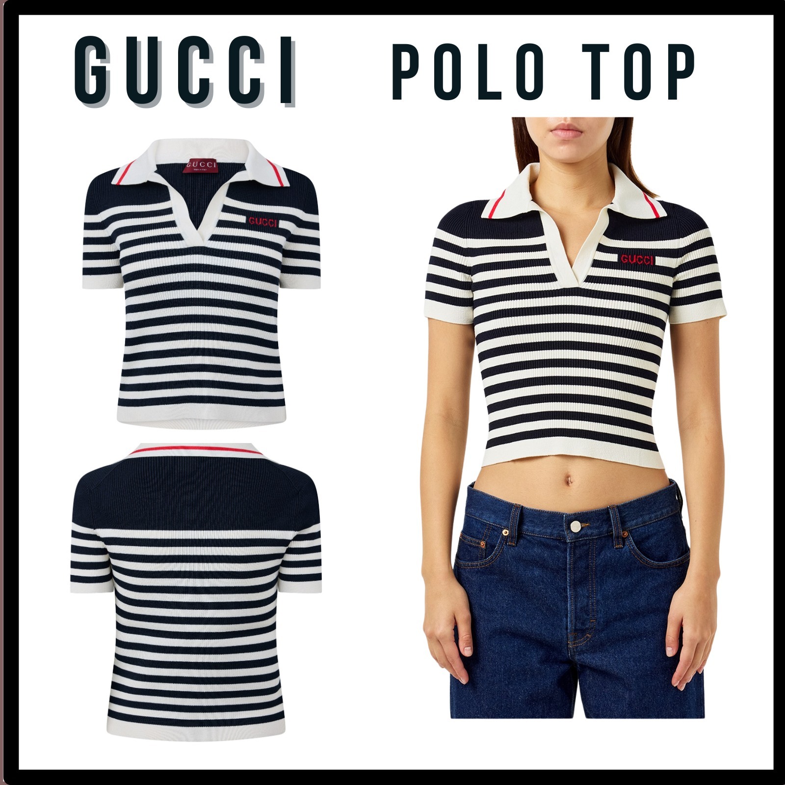 GUCCI/ グッチ / コットン＆ビスコース リブ ポロトップ