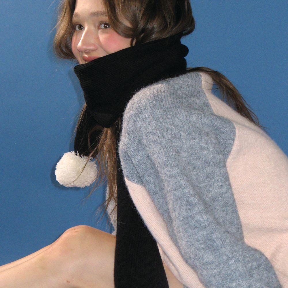 マフラー・ストール RONRON MULTI STRIPE BELL KNIT MUFFLER BLACK