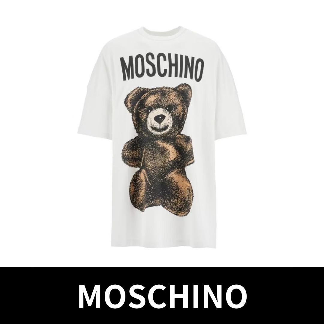 MOSCHINO★テディベアプリントマキシTシャツ ホワイト★送関込