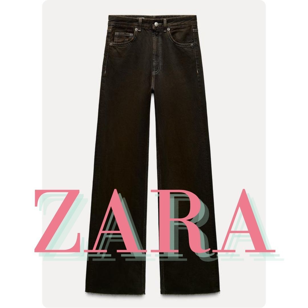 ZARA】TRF ハイウエスト ワイドレッグ クロスベルト ジーンズ