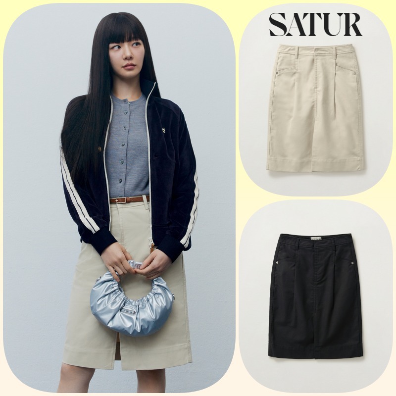 【SATUR】韓国人気/スカート ★ Cotton Pencil Slit Skirt ★